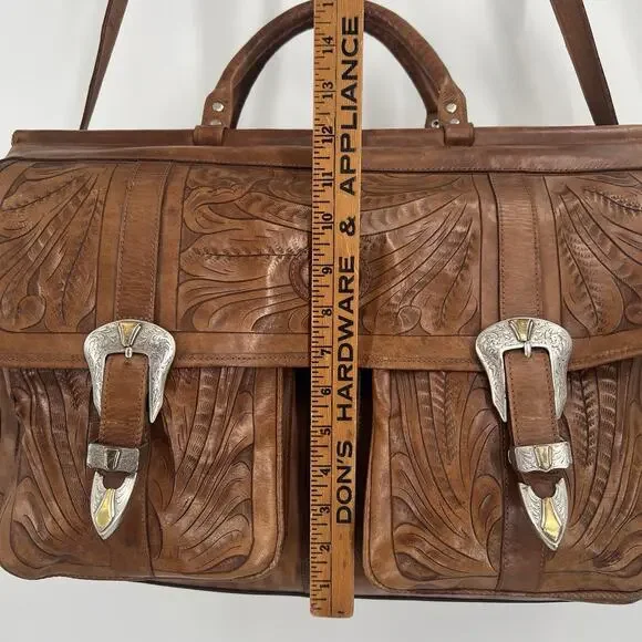 Vintage Sergios Tooled Leather Messenger Bag Shoulder Duffel Western Cowboy